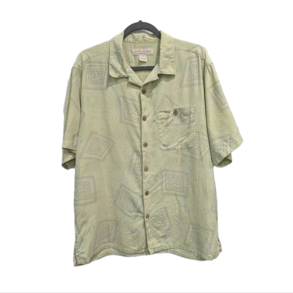Island Republic Mens Silk‎ Cabana Camp Shirt Medium Geometric Vacation 80s Tiki
